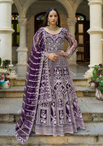 Thumbnail for Monjolika Fashion Purple Embroidered Net Gown with Dupatta - Distacart