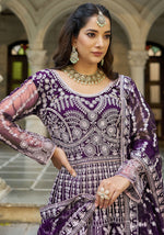 Thumbnail for Monjolika Fashion Purple Embroidered Net Gown with Dupatta - Distacart