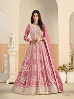 Thumbnail for Monjolika Fashion Faux Georgette Embroidered Pink Anarkali Salwar Kameez - Distacart