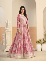Thumbnail for Monjolika Fashion Faux Georgette Embroidered Pink Anarkali Salwar Kameez - Distacart