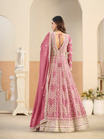 Thumbnail for Monjolika Fashion Faux Georgette Embroidered Pink Anarkali Salwar Kameez - Distacart