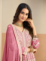 Thumbnail for Monjolika Fashion Faux Georgette Embroidered Pink Anarkali Salwar Kameez - Distacart
