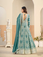 Thumbnail for Monjolika Fashion Faux Georgette Embroidered Turquoise Anarkali Salwar Kameez - Distacart