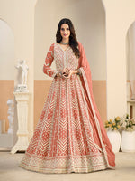 Thumbnail for Monjolika Fashion Faux Georgette Embroidered Peach Anarkali Salwar Kameez - Distacart