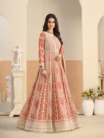 Thumbnail for Monjolika Fashion Faux Georgette Embroidered Peach Anarkali Salwar Kameez - Distacart