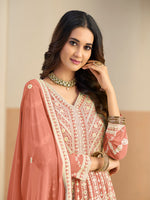 Thumbnail for Monjolika Fashion Faux Georgette Embroidered Peach Anarkali Salwar Kameez - Distacart