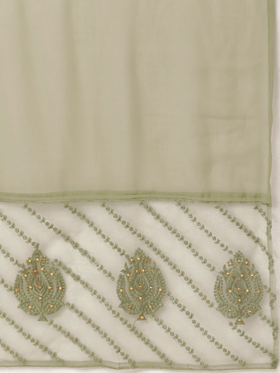 Anouk Women Olive Green Ethnic Motifs Yoke Design Kurta with Palazzos & With Dupatta - Distacart