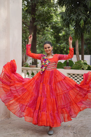Pramukh Fab Orange Color Faux Georgette Gown