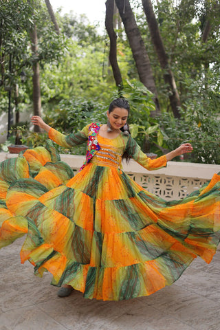 Pramukh Fab Yellow Colour Faux Georgette Gown