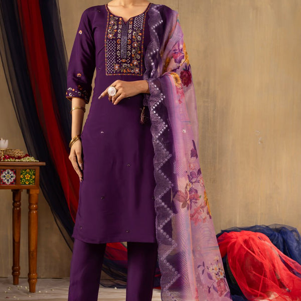 Pramukh Fab Purple Color Roman Silk Kurta Set - Distacart