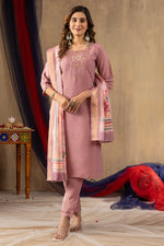 Thumbnail for Pramukh Fab Onion Pink Shimmer Gold Silk Color Kurta Set - Distacart