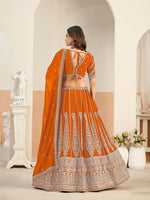 Thumbnail for Monjolika Fashion Orange Faux Georgette Embroidered Lehenga Choli - Distacart