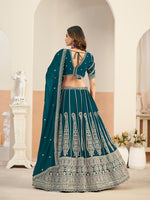 Thumbnail for Monjolika Fashion Teal Blue Faux Georgette Embroidered Lehenga Choli - Distacart