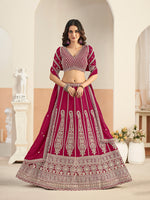 Thumbnail for Monjolika Fashion Rani Pink Faux Georgette Embroidered Lehenga Choli - Distacart