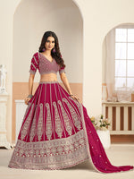Thumbnail for Monjolika Fashion Rani Pink Faux Georgette Embroidered Lehenga Choli - Distacart