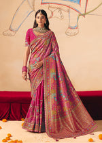 Thumbnail for Monjolika Fashion Rani Pink Embroidered Silk Blend Saree - Distacart