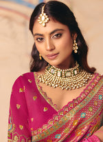 Thumbnail for Monjolika Fashion Rani Pink Embroidered Silk Blend Saree - Distacart