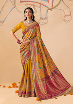Thumbnail for Monjolika Fashion Mustard Embroidered Silk Blend Saree - Distacart