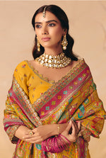 Thumbnail for Monjolika Fashion Mustard Embroidered Silk Blend Saree - Distacart