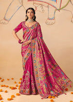 Thumbnail for Monjolika Fashion Rani Pink Embroidered Silk Blend Saree - Distacart
