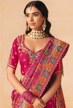 Thumbnail for Monjolika Fashion Rani Pink Embroidered Silk Blend Saree - Distacart