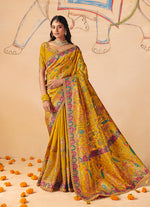 Thumbnail for Monjolika Fashion Mustard Embroidered Silk Blend Saree - Distacart