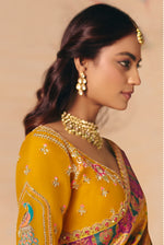 Thumbnail for Monjolika Fashion Mustard Embroidered Silk Blend Saree - Distacart