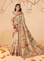 Thumbnail for Monjolika Fashion Cream Embroidered Silk Blend Saree - Distacart