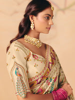 Thumbnail for Monjolika Fashion Cream Embroidered Silk Blend Saree - Distacart