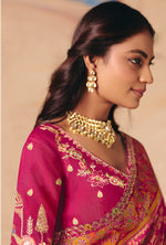 Thumbnail for Monjolika Fashion Rani Pink Embroidered Silk Blend Saree - Distacart