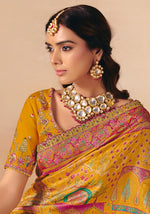 Thumbnail for Monjolika Fashion Mustard Embroidered Silk Blend Saree - Distacart