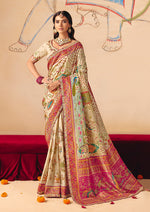 Thumbnail for Monjolika Fashion Cream Embroidered Silk Blend Saree - Distacart
