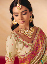 Thumbnail for Monjolika Fashion Cream Embroidered Silk Blend Saree - Distacart