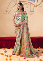 Thumbnail for Monjolika Fashion Aqua Blue Embroidered Silk Blend Saree - Distacart