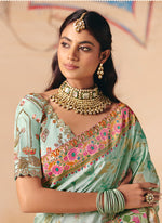 Thumbnail for Monjolika Fashion Aqua Blue Embroidered Silk Blend Saree - Distacart