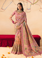 Thumbnail for Monjolika Fashion Pink Embroidered Silk Blend Saree - Distacart