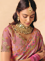 Thumbnail for Monjolika Fashion Pink Embroidered Silk Blend Saree - Distacart
