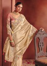 Thumbnail for Monjolika Fashion Cream Silk Blend Embroidered Saree - Distacart