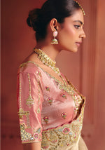 Thumbnail for Monjolika Fashion Cream Silk Blend Embroidered Saree - Distacart