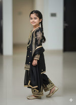 Thumbnail for Evanik Black Embroidered Sequence Work Fendy Silk Kids Kurta Set - Dista