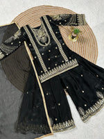 Thumbnail for Evanik Black Embroidered Sequence Work Fendy Silk Kids Kurta Set - Dista