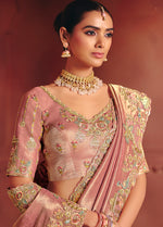 Thumbnail for Monjolika Fashion Pink Silk Blend Embroidered Saree - Distacart