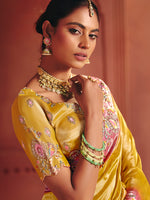 Thumbnail for Monjolika Fashion Yellow Silk Blend Embroidered Saree - Distacart