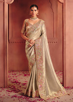 Thumbnail for Monjolika Fashion Beige Silk Blend Embroidered Saree - Distacart