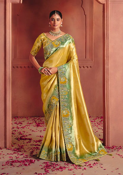 Monjolika Fashion Mustard Silk Blend Embroidered Saree - Distacart