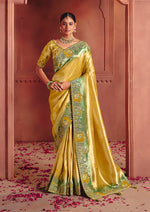 Thumbnail for Monjolika Fashion Mustard Silk Blend Embroidered Saree - Distacart