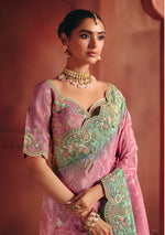 Thumbnail for Monjolika Fashion Pink Silk Blend Embroidered Saree - Distacart