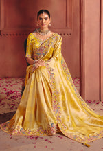 Thumbnail for Monjolika Fashion Yellow Silk Blend Embroidered Saree - Distacart