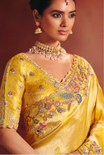 Thumbnail for Monjolika Fashion Yellow Silk Blend Embroidered Saree - Distacart
