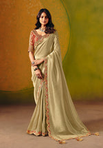 Thumbnail for Monjolika Fashion Beige Embroidered Silk Blend Saree - Distacart